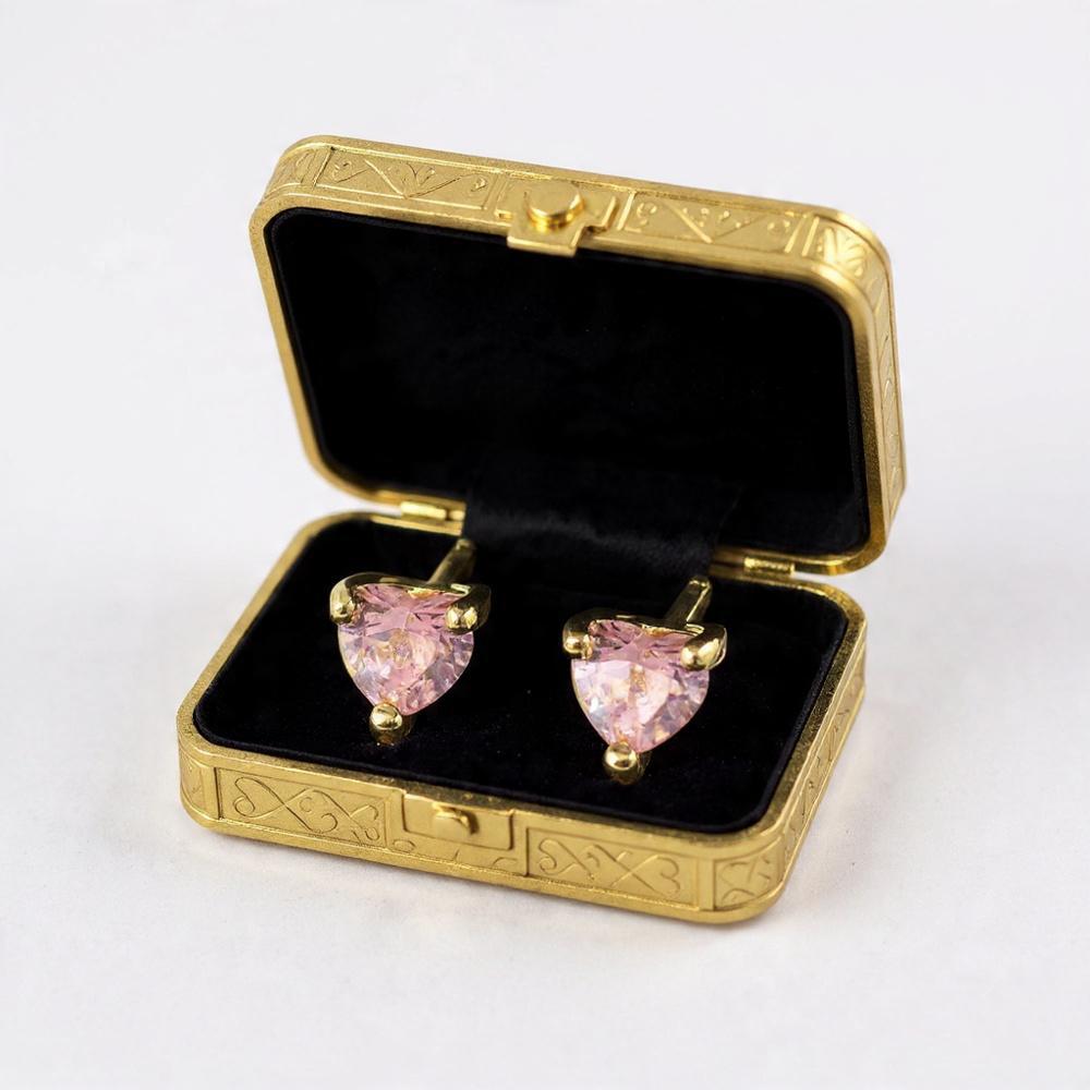 Cute Small Pink Cubic Zirconia Heart Stud Earrings for Women