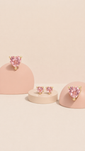 Cute Small Pink Cubic Zirconia Heart Stud Earrings for Women